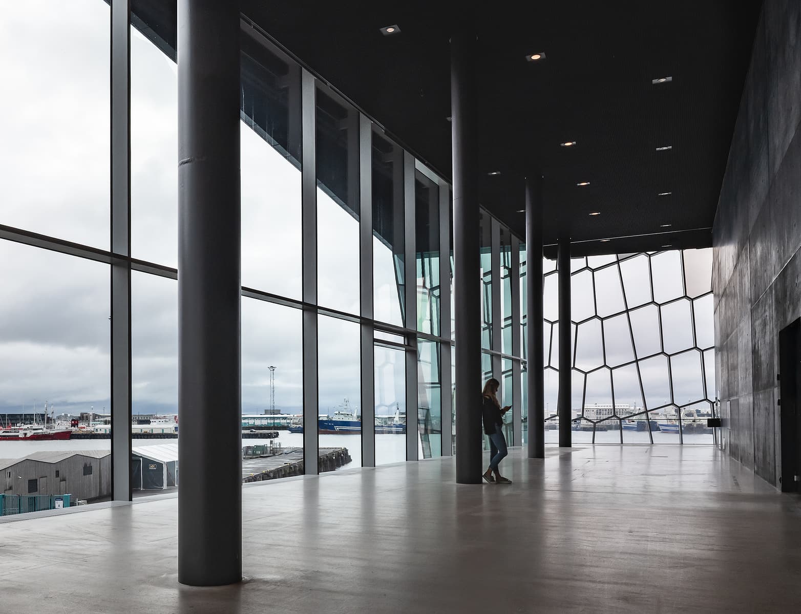 Photo by Karen Palmer, Moody space within the Harpa, showing repetition and destination
