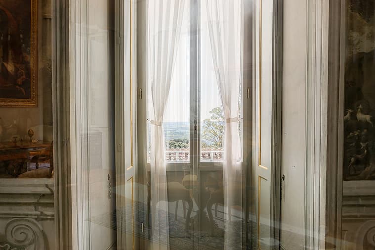 Fine art photograph of Castel Gandolfo, papal summer residence, with layered interior views and window light from the Passages series by Karen Palmer