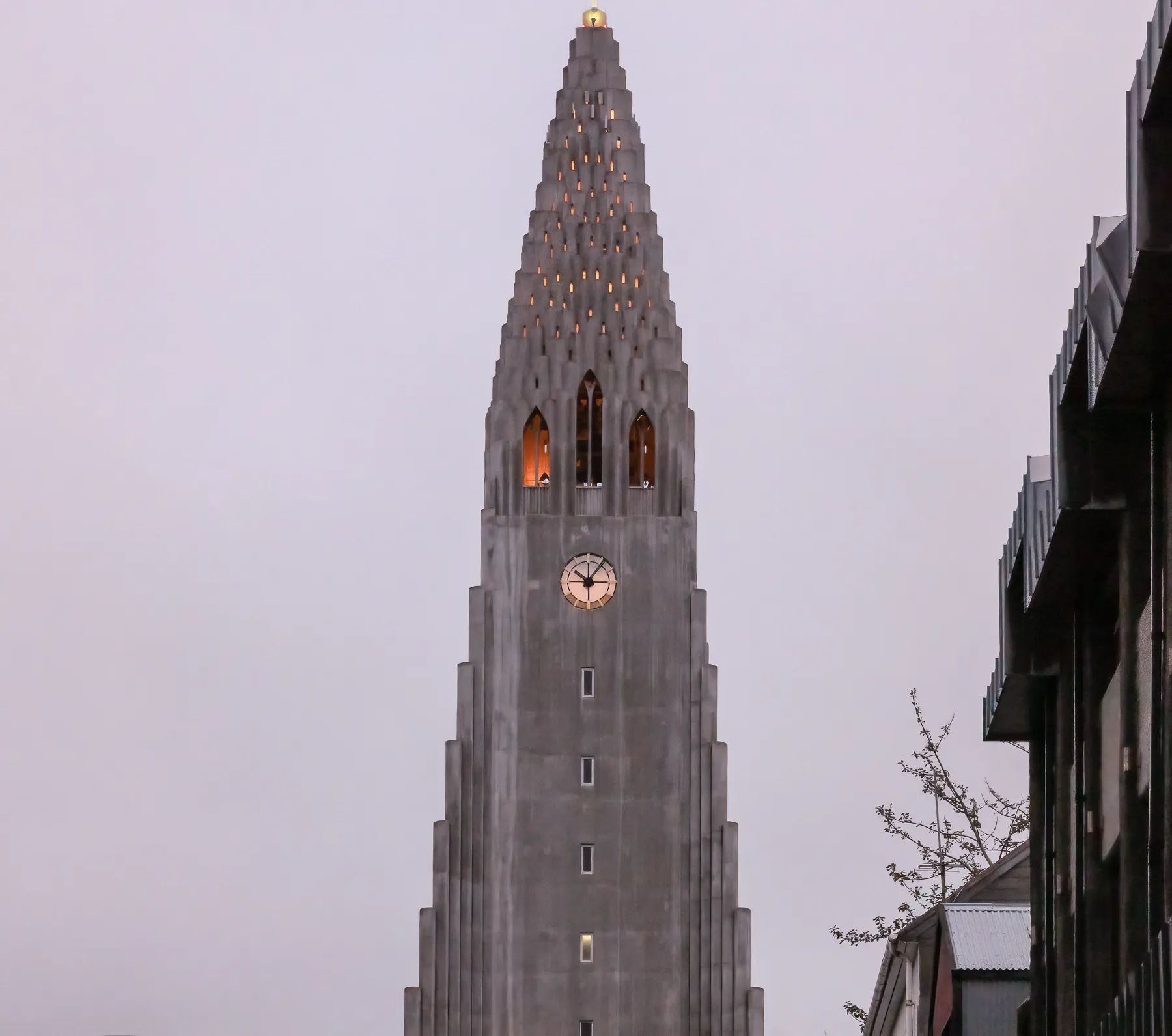 Twilight of the tower top, the Hallgrimskirkja